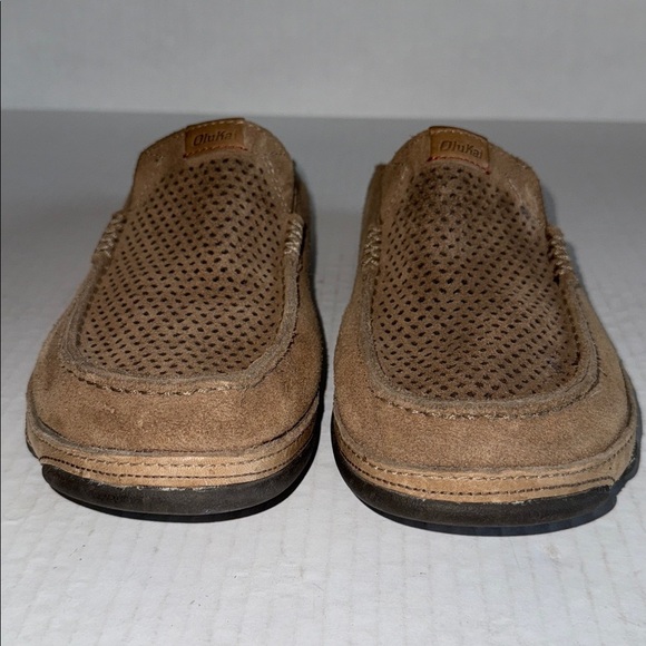 OluKai Moloa Kahana Light Brown Perforated Leather Slip On Loafers main image 4